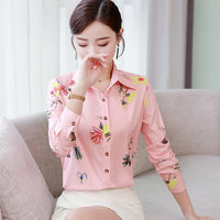 Women Blouses Chiffon Shirt Spring Autumn Tops Fashion Turn Down Collar Long Sleeve Floral Print Shirts Casual Plus Size 5XL