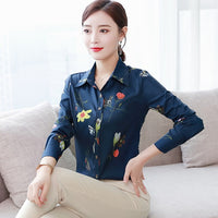 Women Blouses Chiffon Shirt Spring Autumn Tops Fashion Turn Down Collar Long Sleeve Floral Print Shirts Casual Plus Size 5XL