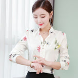 Women Blouses Chiffon Shirt Spring Autumn Tops Fashion Turn Down Collar Long Sleeve Floral Print Shirts Casual Plus Size 5XL