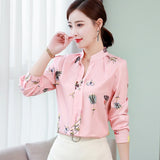 Women Blouses Chiffon Shirt Spring Autumn Tops Fashion Turn Down Collar Long Sleeve Floral Print Shirts Casual Plus Size 5XL