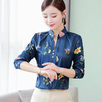 Women Blouses Chiffon Shirt Spring Autumn Tops Fashion Turn Down Collar Long Sleeve Floral Print Shirts Casual Plus Size 5XL