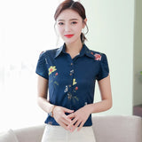 Women Blouses Chiffon Shirt Spring Autumn Tops Fashion Turn Down Collar Long Sleeve Floral Print Shirts Casual Plus Size 5XL