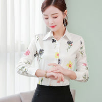 Women Blouses Chiffon Shirt Spring Autumn Tops Fashion Turn Down Collar Long Sleeve Floral Print Shirts Casual Plus Size 5XL