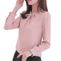 Women Office Blouses Chiffon Shirts Bow Tops Female Stand Collar Elegant Ladies long sleeve Blouse Work Wear  Tops