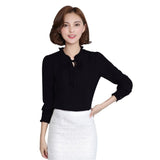 Women Office Blouses Chiffon Shirts Bow Tops Female Stand Collar Elegant Ladies long sleeve Blouse Work Wear  Tops