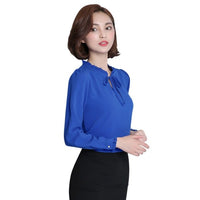 Women Office Blouses Chiffon Shirts Bow Tops Female Stand Collar Elegant Ladies long sleeve Blouse Work Wear  Tops