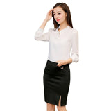 Women Office Blouses Chiffon Shirts Bow Tops Female Stand Collar Elegant Ladies long sleeve Blouse Work Wear  Tops