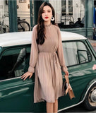 Women Two layers chiffon pleated dress 2019 spring autumn female vintage elegant long sleeve loose casual office lady dress