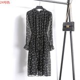 Women Two layers chiffon pleated dress 2019 spring autumn female vintage elegant long sleeve loose casual office lady dress