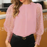 Women Elegant Streetwear OL  Blouse arrival Polka Dot Mesh Sheer Tops 2019 arrival