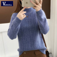 Vangull Half-Turtleneck Knitted Sweater Women Long Sleeve Thick Soft Female Pullovers 2019 Winter Warm New Solid Bottoming-shirt