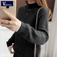 Vangull Half-Turtleneck Knitted Sweater Women Long Sleeve Thick Soft Female Pullovers 2019 Winter Warm New Solid Bottoming-shirt