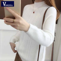 Vangull Half-Turtleneck Knitted Sweater Women Long Sleeve Thick Soft Female Pullovers 2019 Winter Warm New Solid Bottoming-shirt