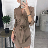 Women Vintage Sashes A-line Party Mini Dress Long Sleeve Notched Collar Solid Casual Elegant Dress 2019 Winter New Fashion Dress