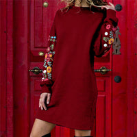 Vintage Floral Print Short Dresses Female Pullover Casual Straight Vestidos Women Autumn Long Sleeve Mini Dress