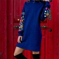 Vintage Floral Print Short Dresses Female Pullover Casual Straight Vestidos Women Autumn Long Sleeve Mini Dress