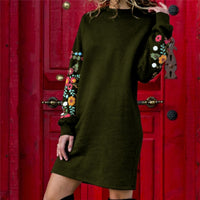 Vintage Floral Print Short Dresses Female Pullover Casual Straight Vestidos Women Autumn Long Sleeve Mini Dress