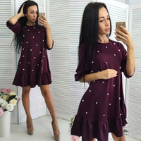 Vintage Women O Neck Beading Ruffle Casual Dress 2019 Summer Autumn Half Sleeve Mini Party Dress Fashion Lady Loose Dresses