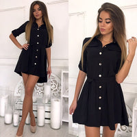 Women Vintage Sashes Pockets Party Dress Half Sleeve Turn Down Collar Solid A-line Sexy Dress 2019 Spring Fashion Women Dresa